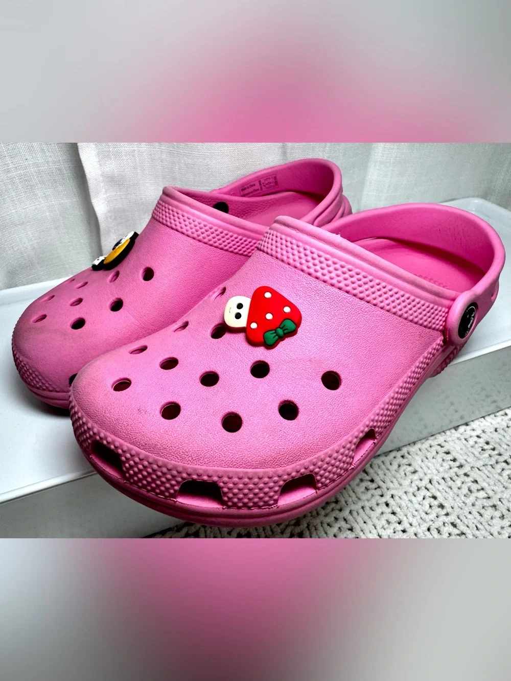 Kids Pink CROCS Slip-On Clog Shoes with Fun Charms #1810